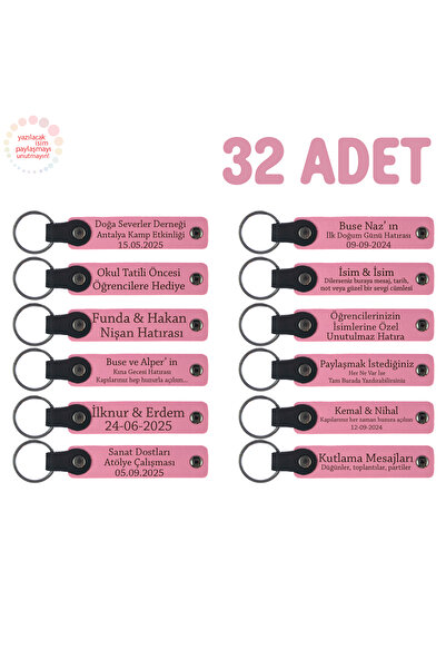 Miaju مجموعة مفاتيح وردية اللون مكونة من 32 قطعة مع اسم قابل للكتابة كهدية لحفلات استقبال المولود الجديد، خاصة للضيوف