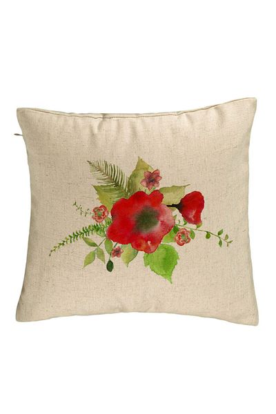 BEKZ Perna Decorativa, Model Florale Mac, 40x40 cm, Bej, Husa Detasabila, Burduf