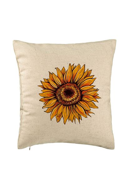 BEKZ Perna Decorativa, Model Florea Soarelui, 40x40 cm, Bej, Husa Detasabila, Burduf