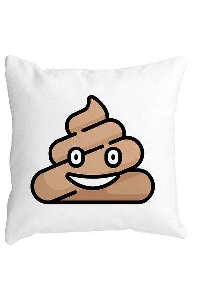 BEKZ Square Pillowcase Poo Emoji, 40x40 Cm, White, Matte