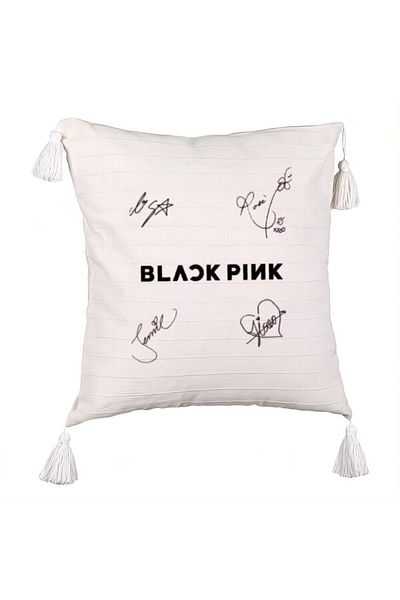 BEKZ BlackPink Decorative Pillow with Signatures, Model 2, 45x45 cm, Ecru, With zipper