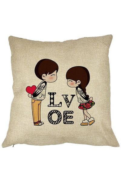 BEKZ Perna Decorativa Patrata Super Love, 40x40 cm, Husa Detasabila, Burduf