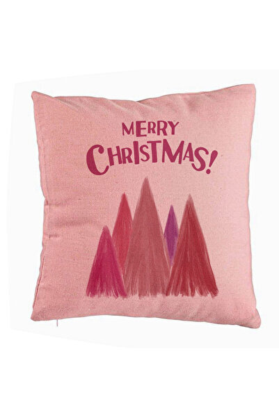 BEKZ Коледна декоративна възглавница с цветни елхи и текст, 40x40 см, розова,...