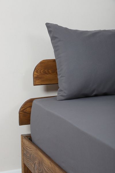 Lio20 Fitted Cotton Fabric Bed Sheet and Pillow Case Set-Elastic-Fade Resistant-Anthracite