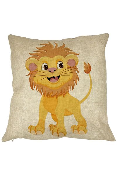 BEKZ Perna Decorativa Patrata copii Little Lion, 40x40 cm, Husa Detasabila, Burduf