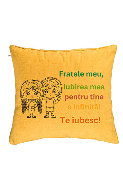 BEKZ Perna Decorativa Fratele meu 3, 40x40 cm, Galben, Husa Detasabila, Burduf