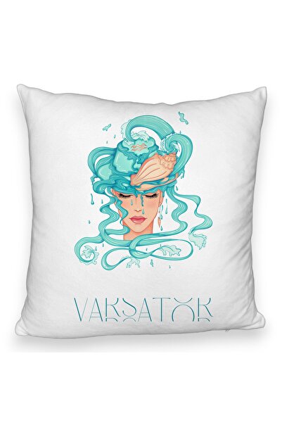 BEKZ Fata De Perna Fluffy, Model Zodia Varsator, 40x40 Cm, Alba, Husa Detasabila