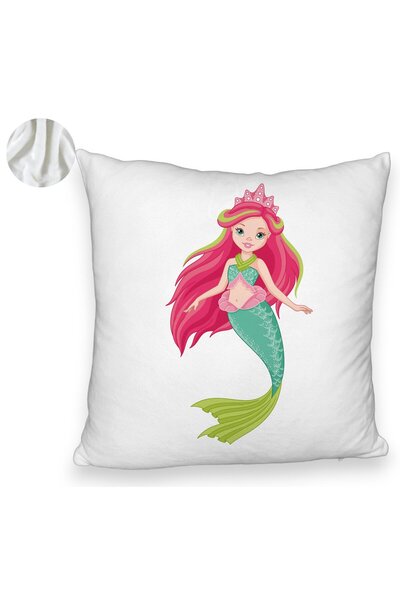 BEKZ Perna Decorativa Fluffy, Model Sirena Verde, 40x40 cm, Alba, Husa Detasabila, Burduf