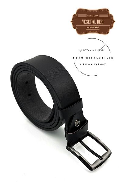 Moda Anna Επίπεδη τζιν ζώνη από φυτικό δέρμα 38 mm Μαύρη