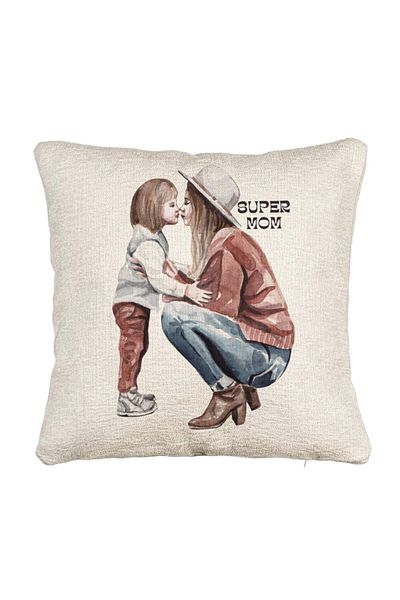 BEKZ Fata de perna Canapea, Model Super Mom Girl, 40x40 cm, Cu fermoar