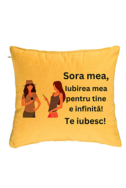 BEKZ Perna Decorativa Sora mea 16, 40x40 cm, Galben, Husa Detasabila, Burduf