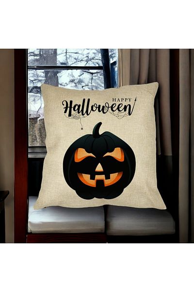 BEKZ Față de pernă cu motiv de dovleac de Halloween și text, 40x40 cm