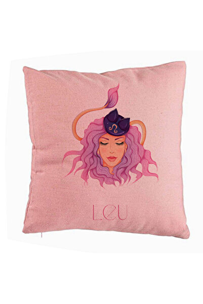 BEKZ Perna Decorativa, Model Zodia Leu, 40x40 cm, Roz, Husa Detasabila, Burduf