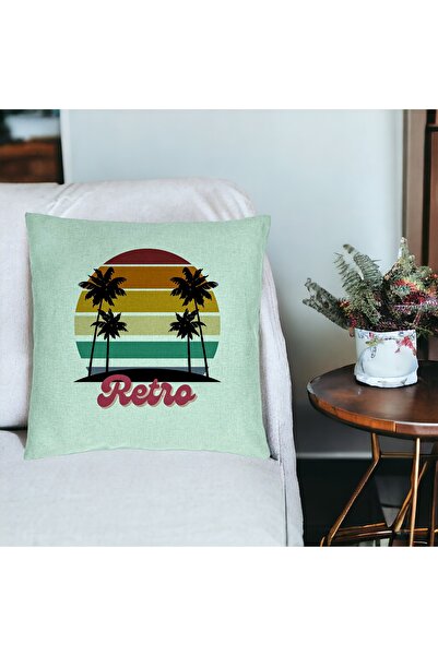 BEKZ Decorative Pillow, Retro Pattern, 40x40 cm, Mint Green, Removable Cover, Bellows