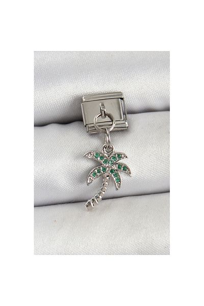 Skygo 316L Steel Dangle Zircon Stone Palm Tree Model Silver Color Nomination Charm - Tj-Bc1445