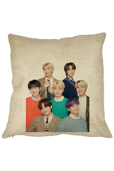 BEKZ Perna Decorativa BTS Army cu Semnaturi, 40x40 cm, Husa Detasabila, Burduf
