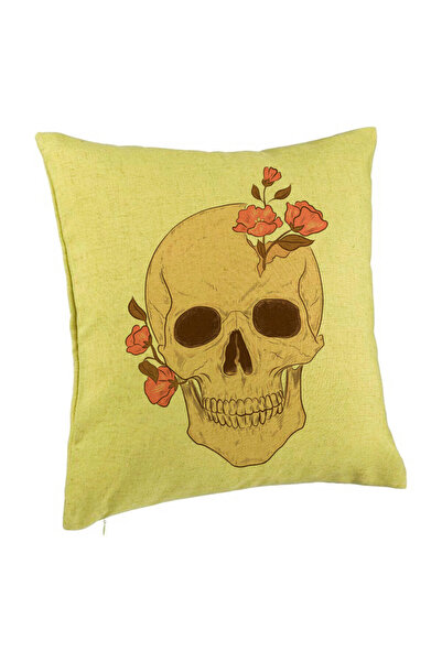 BEKZ Față de pernă, model artistic cu craniu și trandafir, 40x40 cm, verde