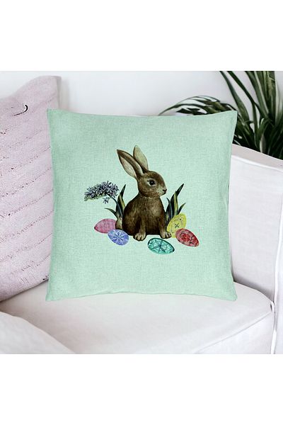 BEKZ Perna Decorativa, Model Iepurasul de Paste, 40x40 cm, Verde Menta, Husa Detasabila, Burduf