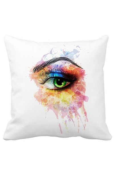 BEKZ Perna Decorativa Patrata Multicolor Eye, 40x40 cm, Alba, Mata, Husa Detasabila, Burduf