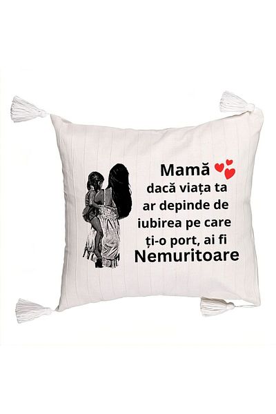 BEKZ Fringed Pillowcase, Pattern for Mother 1, 45x45 cm, Ecru, With zipper