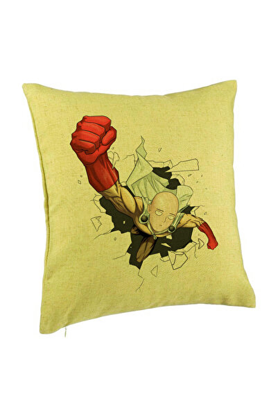 BEKZ Perna Decorativa cu One Punch man, 40x40 cm, Verde, Husa Detasabila, Burduf
