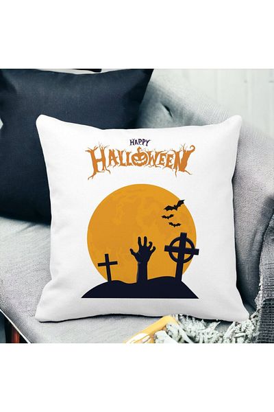 BEKZ Pillowcase With Halloween Motif 2, 40x40 Cm, White, Matte