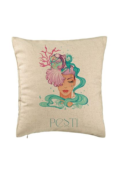 BEKZ Perna Decorativa, Model Zodia Pesti, 40x40 cm, Bej, Husa Detasabila, Burduf