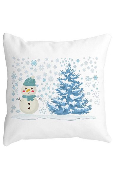 BEKZ Snowman And Fir Tree Pillowcase, 40x40 Cm, White, Matte