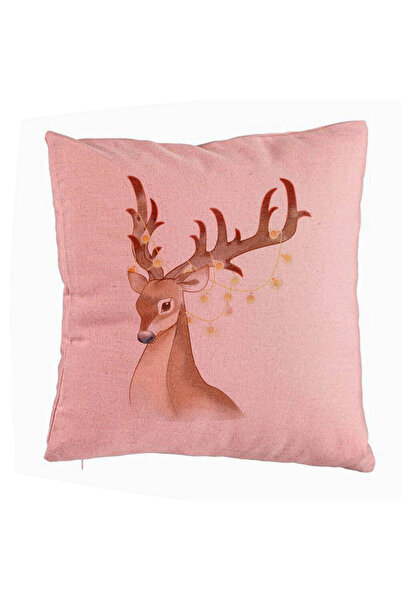 BEKZ Коледна декоративна възглавница с елени, 1 бр., 40x40 см, розова, с подв...