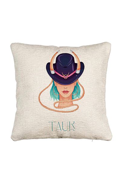 BEKZ Fata de perna Canapea, Model Zodia Taur, 40x40 cm, Cu fermoar
