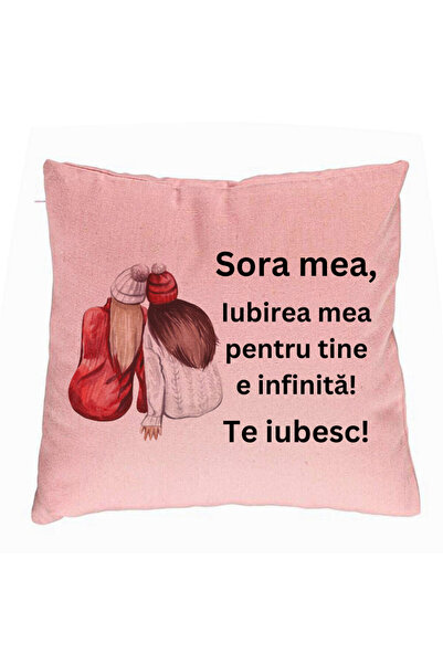 BEKZ Perna Decorativa Sora mea 1, 40x40 cm, Roz, Husa Detasabila, Burduf