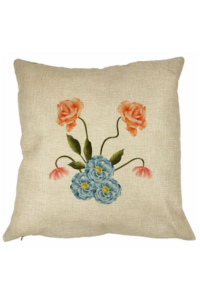 BEKZ Față de pernă pătrată cu motive florale, roz și albastru, 40x40 cm