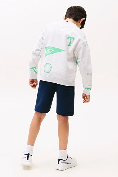 Tommy Hilfiger Erkek Çocuk All Over Baskılı Sweatshirt - Gri
