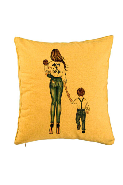 BEKZ Perna Decorativa, Model Mom of Boys, 40x40 cm, Galben, Husa Detasabila, ...
