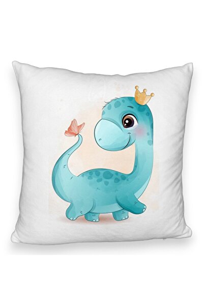 BEKZ Față de pernă pufoasă, model albastru cu dinozauri, 40x40 cm, albă