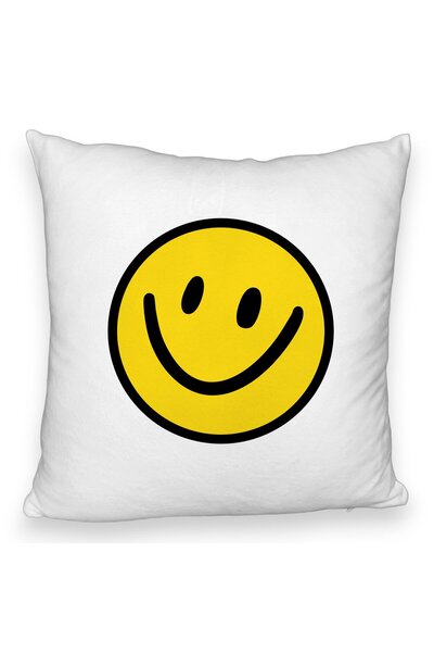 BEKZ Perna Decorativa Fluffy, Model Smiley Face 2, 40x40 cm, Alba, Husa Detas...