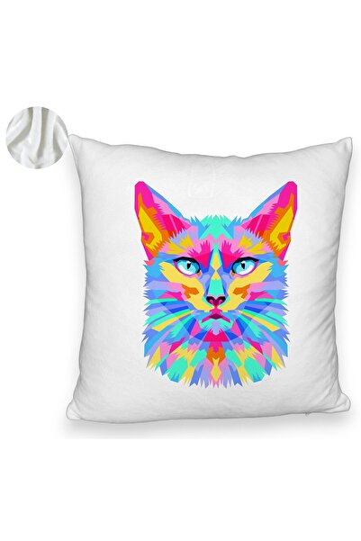 BEKZ Fata De Perna Fluffy, Model Contrast Cat, 40x40 Cm, Alba, Husa Detasabila