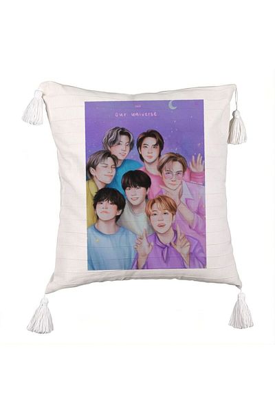 BEKZ BTS Army 2 Fringed Pillowcase, 45x45 cm, Ecru, With zipper