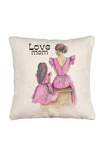 BEKZ Fata de perna Canapea, Model Love Mom, 40x40 cm, Cu fermoar