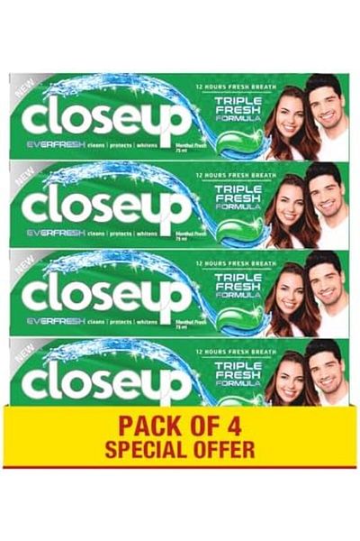 Closeup Close-Up Triple Fresh Gel Toothpaste for Fresh Breath, Menthol, 75 ml × 4