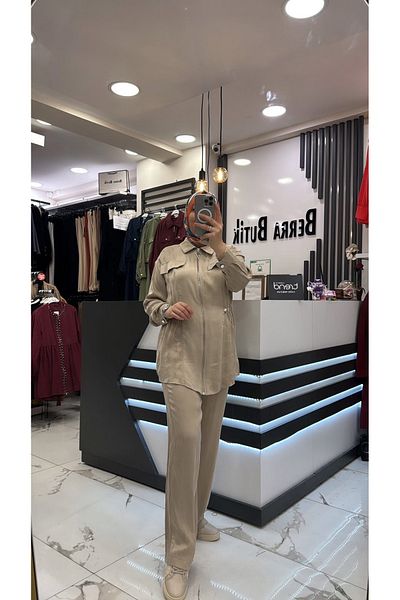 Loreen İpek Kupra Hijab Double Suit Beige