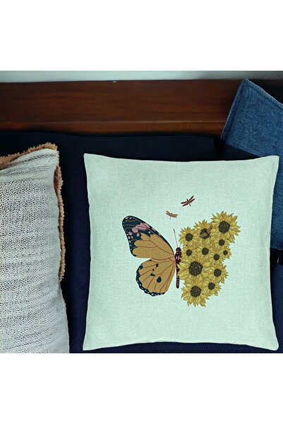 BEKZ Perna Decorativa, Model SunFlower Butterfly, 40x40 cm, Verde Menta, Husa...
