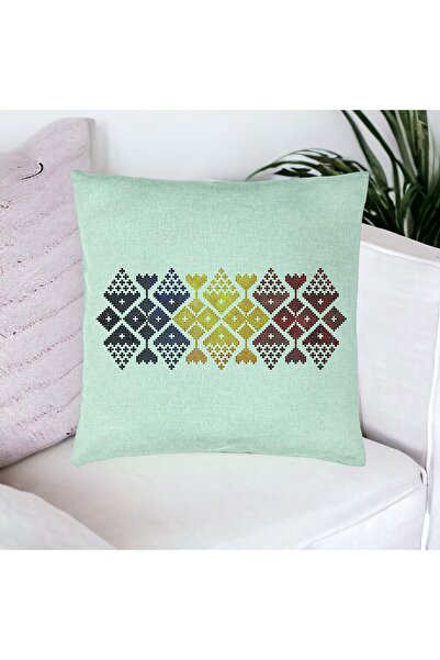 BEKZ Perna Decorativa, Model cu Motive Locale, 40x40 cm, Verde Menta, Husa De...