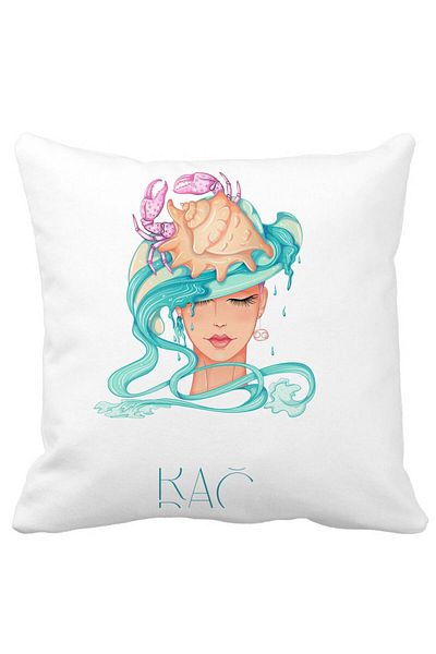 BEKZ Perna Decorativa, Zodia Rac, 40x40 cm, Alba, Mata, Husa Detasabila, Burduf