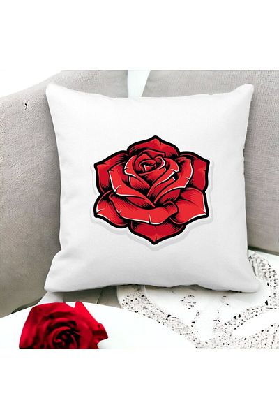 BEKZ Square Pillowcase With Red Rose, 40x40 Cm, White, Matte
