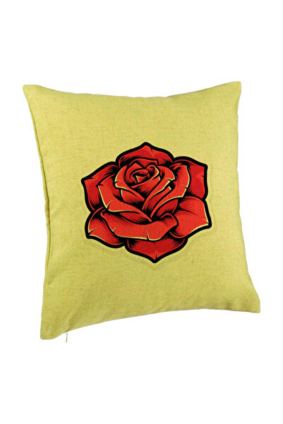 BEKZ Perna Decorativa, Model cu Trandafir Rosu, 40x40 cm, Verde, Husa Detasab...