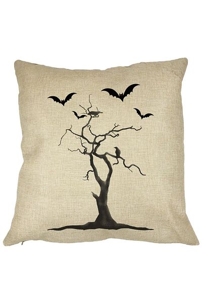 BEKZ Perna Decorativa cu motiv de Halloween 3, 40x40 cm, Husa Detasabila, Burduf