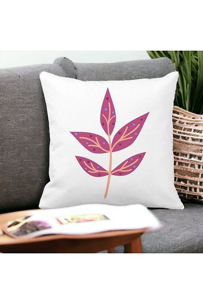 BEKZ Perna Decorativa Patrata Florale Yuko, 40x40 cm, Alba, Mata, Husa Detasabila, Burduf