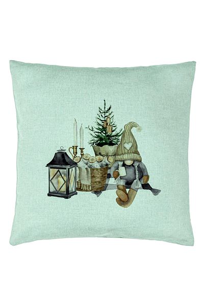 BEKZ Perna Decorativa cu tematica de Craciun, 19, 40x40 cm, Verde Menta, Husa Detasabila, Burduf