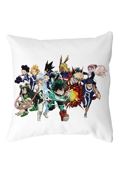 BEKZ Perna Decorativa cu My Hero Academia Characters, 40x40 cm, Alba, Mata, Husa Detasabila, Burduf